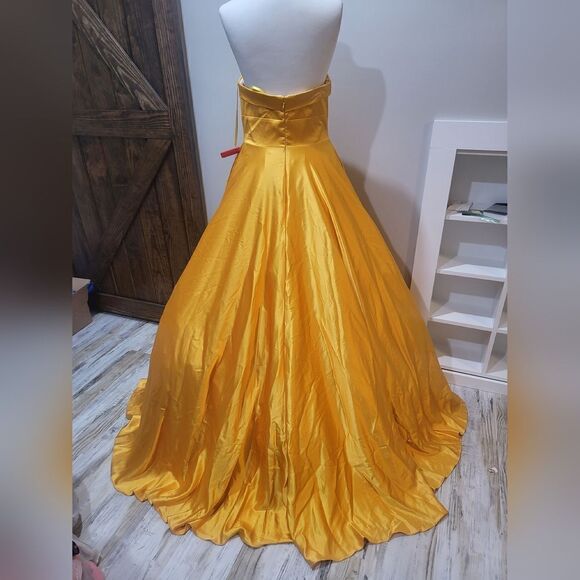 Mac Duggal BOW SWEETHEART STRAPLESS A LINE GOWN NWT size 8 Marigold (67995) - Picture 5 of 6